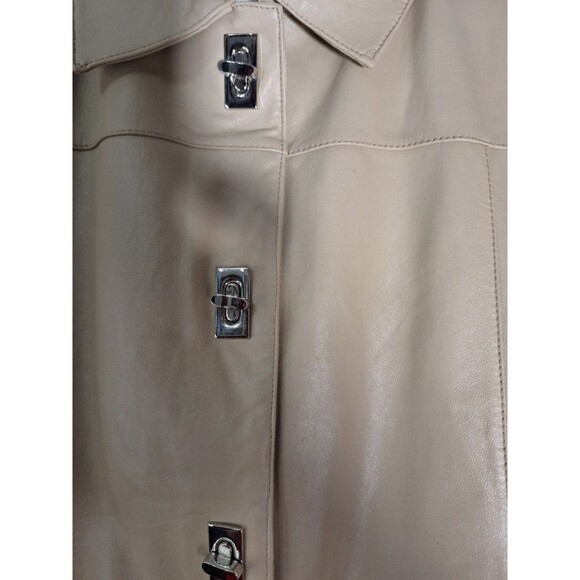 LISA INTERNATIONAL Lamb Skin Leather Sweater Vest Women's L Beige Button Up Y2K - Picture 8 of 9